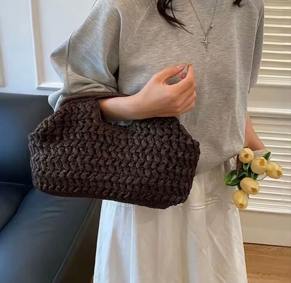 Italian Luxury Boutique Chocolate Brown Woven Clutch Handbag NWOT